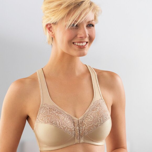 Set of 3! 52G Plus-Size ELEGANCE Front-Close Bra Wicks-U-Dry! WIRELESS Nude NEW - Picture 15 of 16